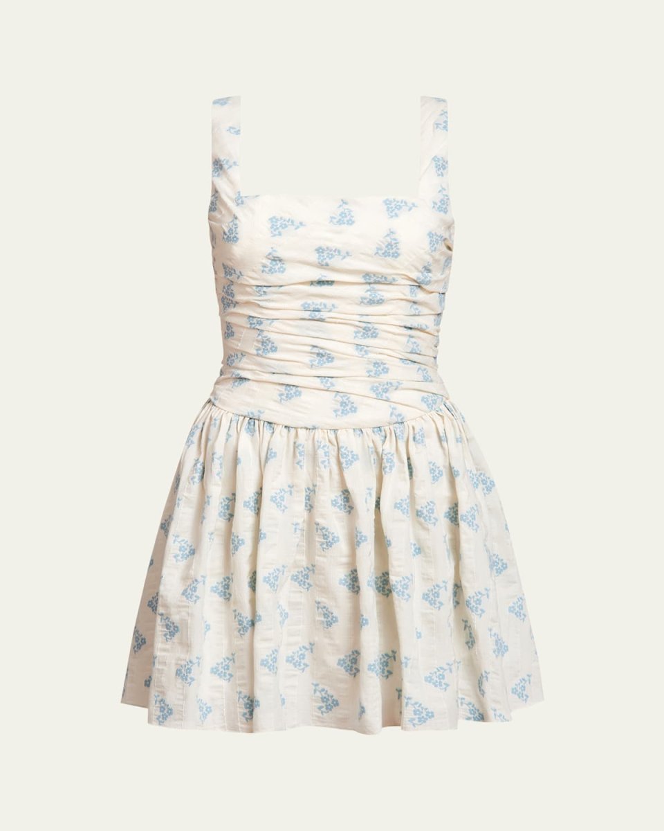 Daphne Floral Stripe Ruched Fit-Flare Mini Dress